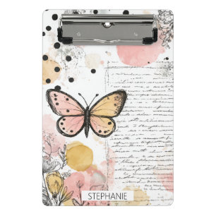 Watercolor Butterfly Pink Gold Boho Nature Art Mini Clipboard