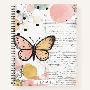 Watercolor Butterfly Pink Gold Boho Nature Art Notebook