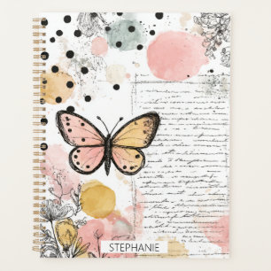 Watercolor Butterfly Pink Gold Boho Nature Art Planner