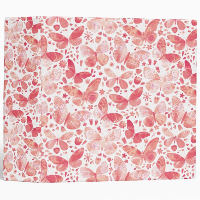 Watercolor Butterfly Pink Pattern 3 Ring Binder (Front/Spine)