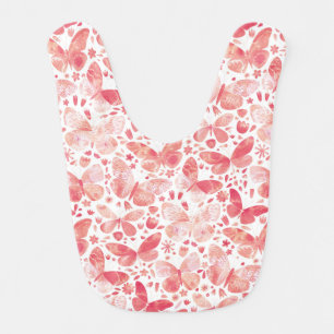 Watercolor Butterfly Pink Pattern Baby Bib
