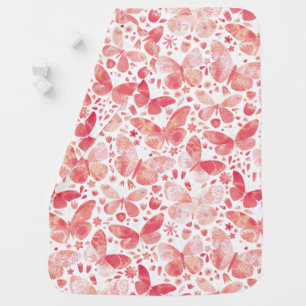 Watercolor Butterfly Pink Pattern Baby Blanket
