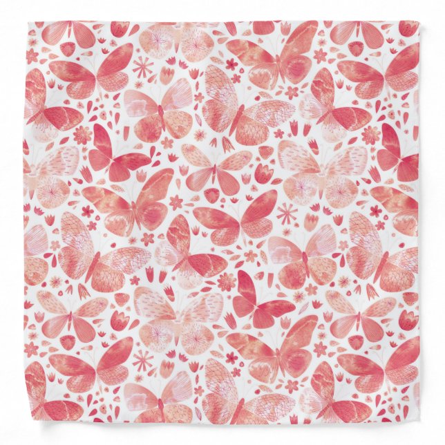 Watercolor Butterfly Pink Pattern Bandana (Front)