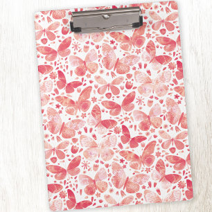 Watercolor Butterfly Pink Pattern Clipboard