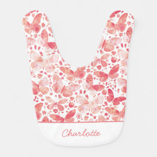 Watercolor Butterfly Pink Pattern Personalized Baby Bib