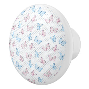 watercolor butterfly polka dot pattern ceramic knob