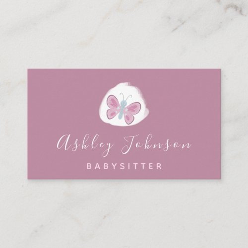 Watercolor Butterfly Pretty Pink Babysitter Simple Business Card