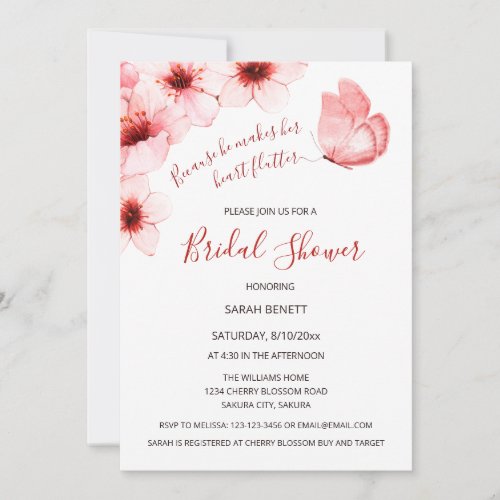  Watercolor Butterfly  QR Code Bridal Shower Invitation