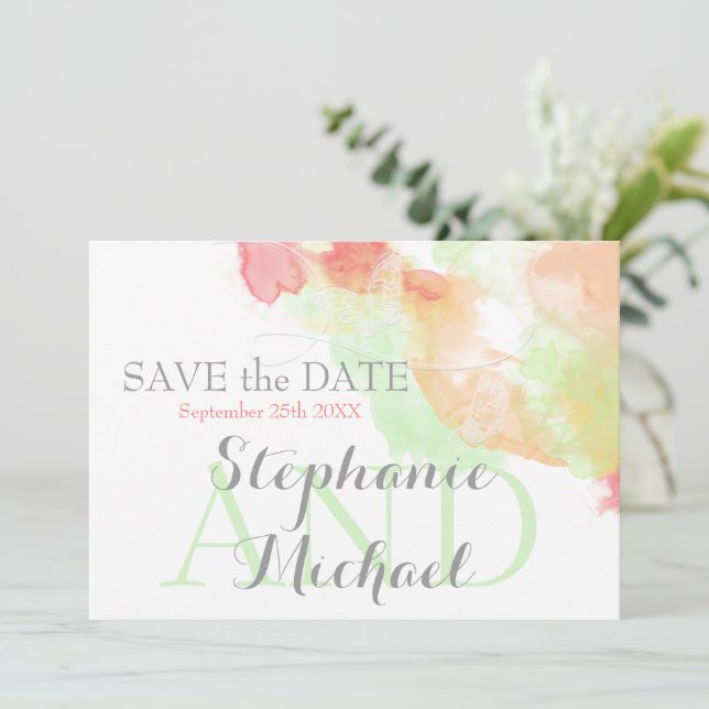 Watercolor Butterfly Rainbow Sherbet SavetheDate Save The Date (Standing Front)