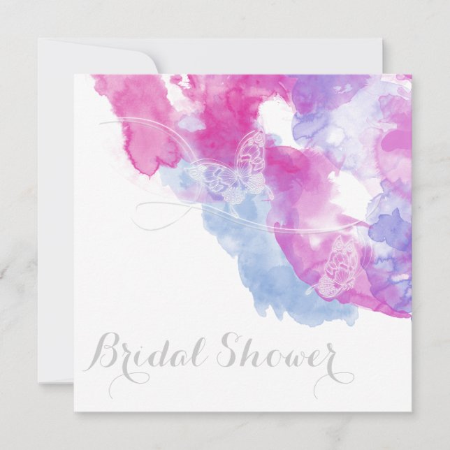 Watercolor Butterfly Raspberry Bliss Bridal Shower Invitation (Front)