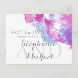 Watercolor Butterfly Raspberry Bliss Save the Date Announcement Postcard