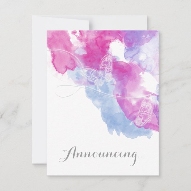 Watercolor Butterfly Raspberry Engagement Announc Announcement (Front)