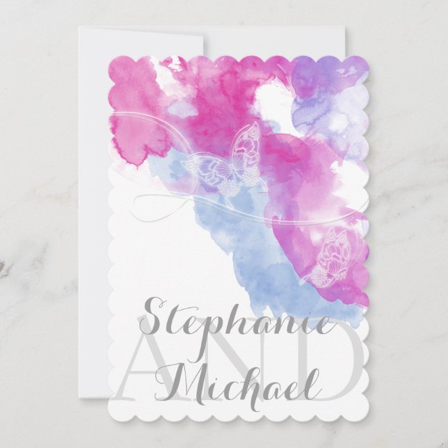 Watercolor Butterfly Raspberry  Wedding Invitation (Front)