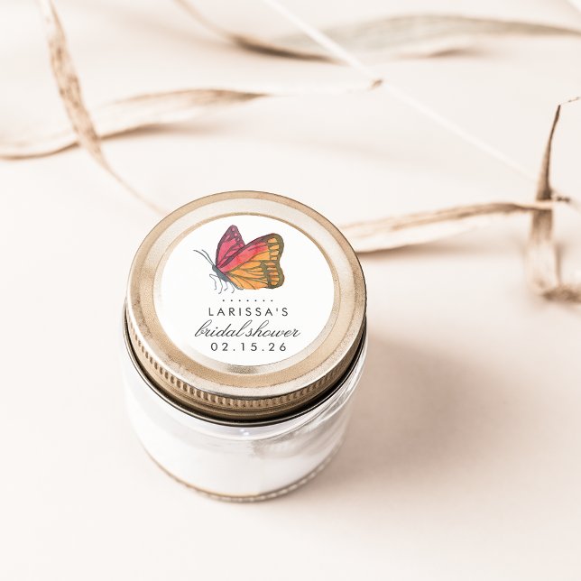 Watercolor Butterfly Red Bridal Shower Classic Round Sticker (Creator Uploaded)