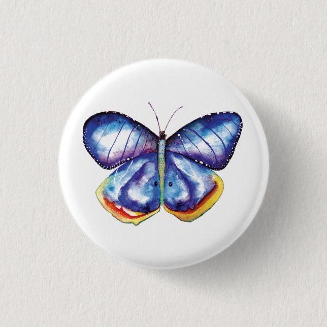 Watercolor Butterfly Round Badge Pinback Button (Front)