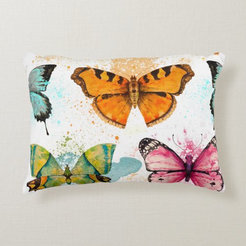 Watercolor Butterfly Seamless Delicate Pattern Accent Pillow