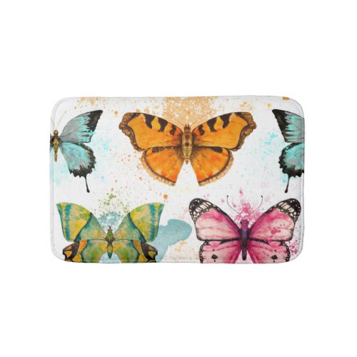 Watercolor Butterfly Seamless Delicate Pattern Bath Mat
