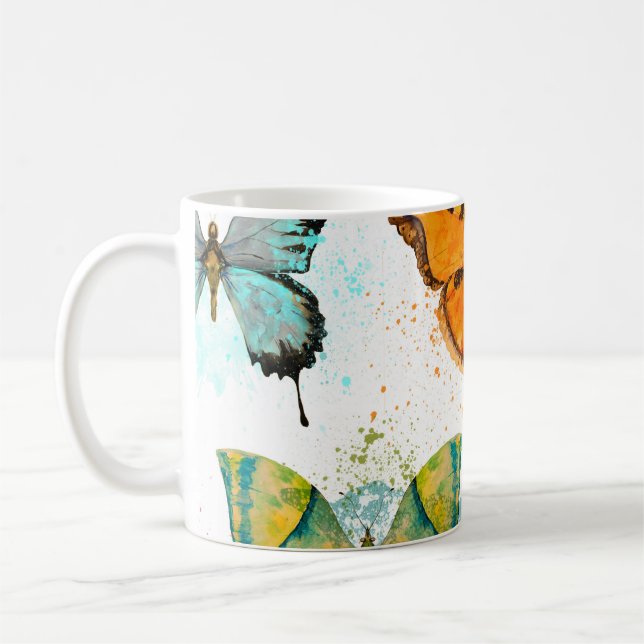 Watercolor Butterfly Seamless Delicate Pattern Coffee Mug (Left)