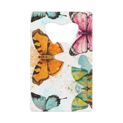 Watercolor Butterfly Seamless Delicate Pattern Credit Card Bottle Opener