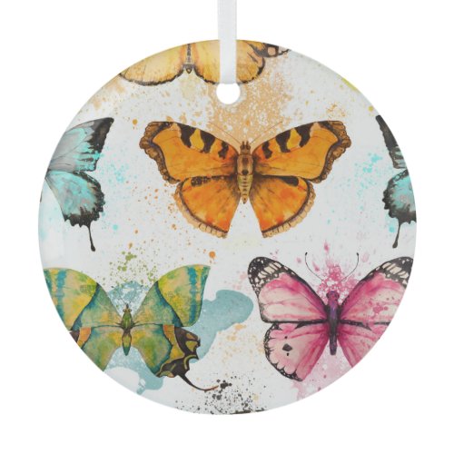 Watercolor Butterfly Seamless Delicate Pattern Glass Ornament