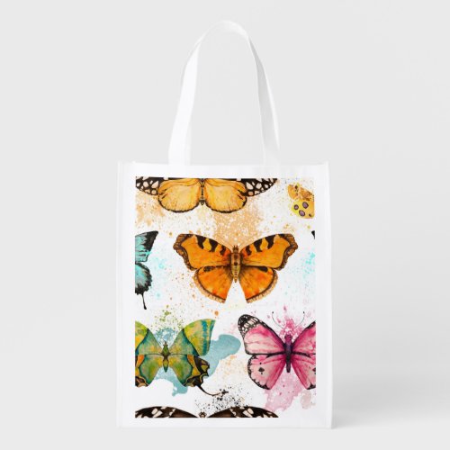 Watercolor Butterfly Seamless Delicate Pattern Grocery Bag
