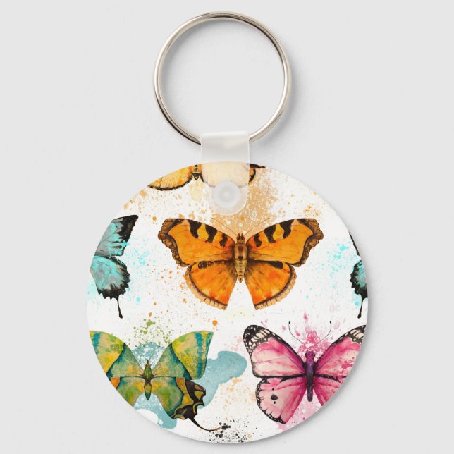 Watercolor Butterfly Seamless Delicate Pattern Keychain (Front)