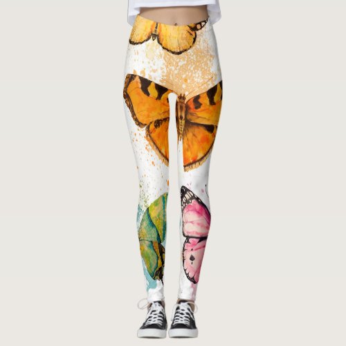 Watercolor Butterfly Seamless Delicate Pattern Leggings