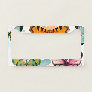 Watercolor Butterfly Seamless Delicate Pattern License Plate Frame