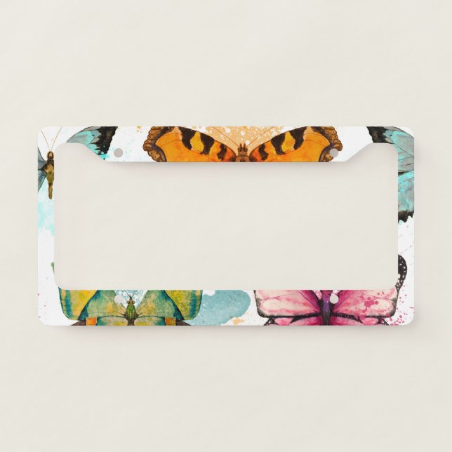 Watercolor Butterfly Seamless Delicate Pattern License Plate Frame (Front)