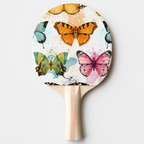 Watercolor Butterfly Seamless Delicate Pattern Ping Pong Paddle