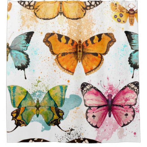 Watercolor Butterfly Seamless Delicate Pattern Shower Curtain