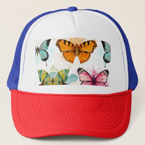 Watercolor Butterfly Seamless Delicate Pattern Trucker Hat
