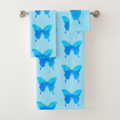 Watercolor Butterfly _ Shades of Sky Blue Bath Towel Set