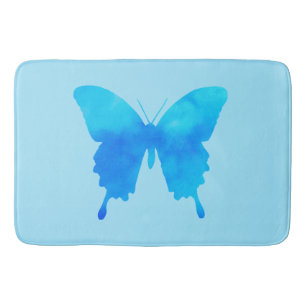 Watercolor Butterfly - Shades of Sky Blue Bathroom Mat