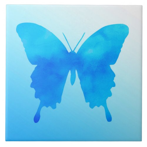 Watercolor Butterfly _ Shades of Sky Blue Ceramic Tile