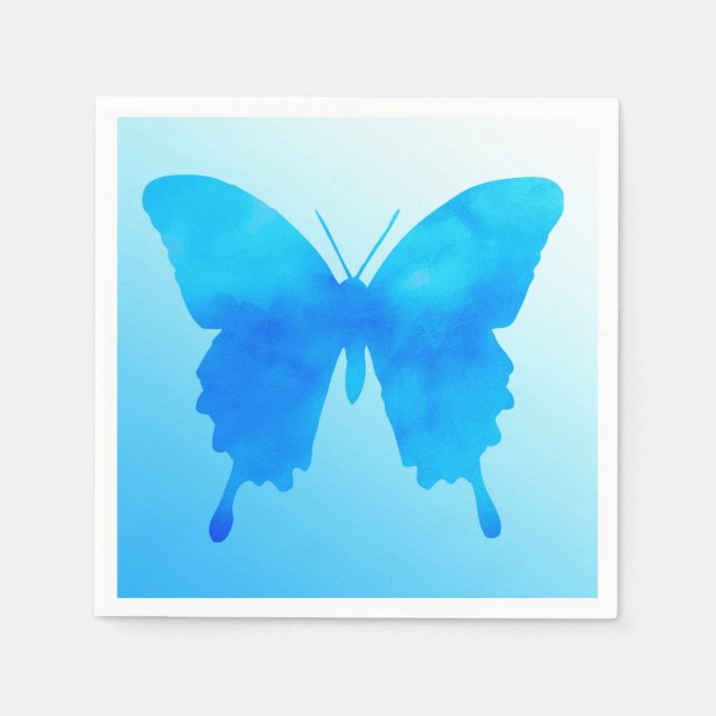 Watercolor Butterfly - Shades of Sky Blue Paper Napkins (Front)