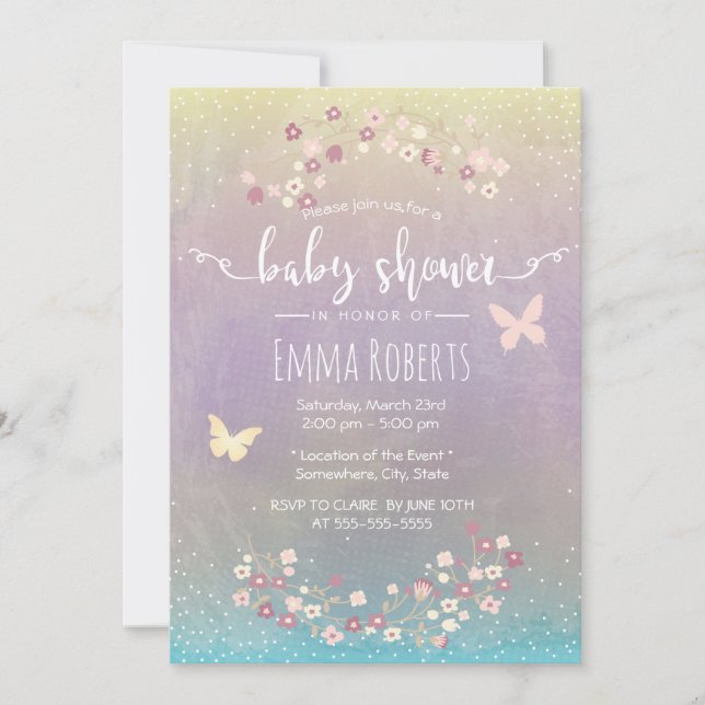 Watercolor Butterfly Spring Floral Baby Shower Invitation (Front)