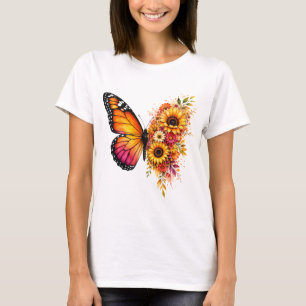 Watercolor Butterfly Sunflower PNG  Floral Design T-Shirt