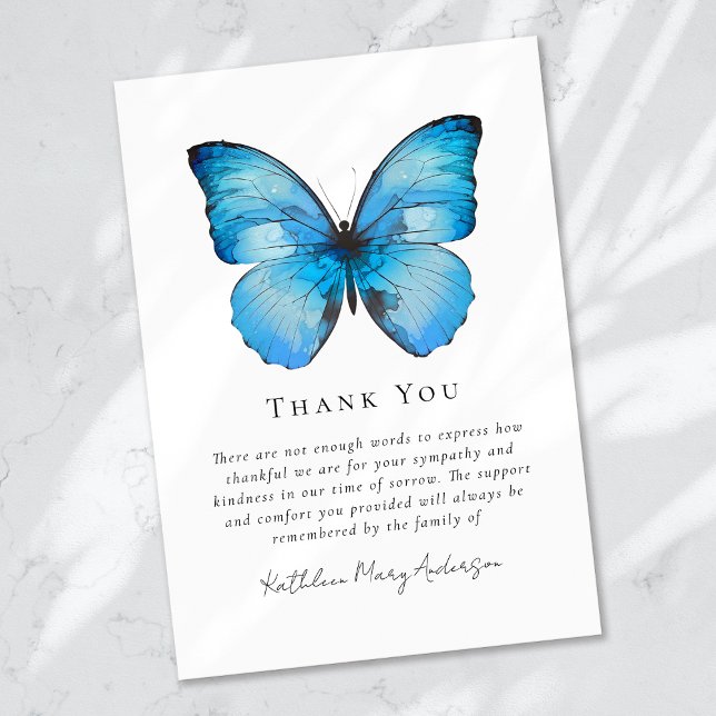 Watercolor Butterfly Sympathy Funeral  Thank You Card (Creator Uploaded)