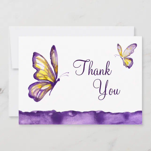Watercolor Butterfly Thank You Cards Purple Yellow | Zazzle