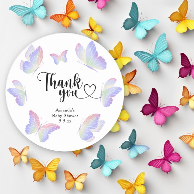 Watercolor Butterfly thank you  Classic Round Sticker (Creator Uploaded)