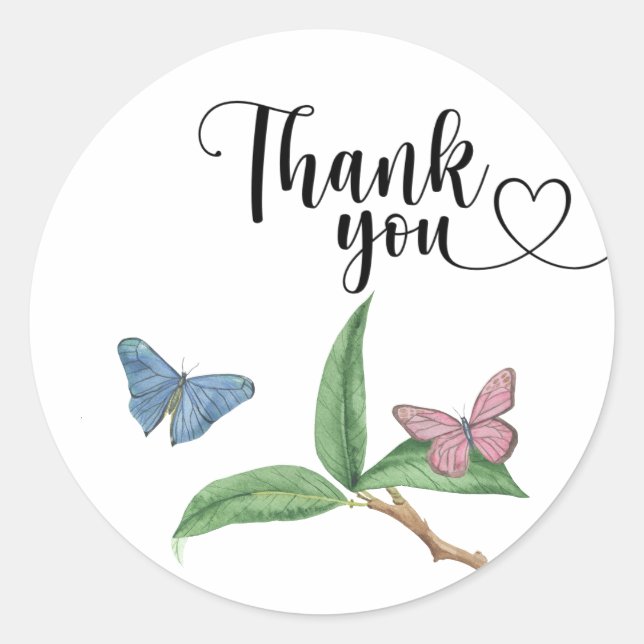 Watercolor Butterfly thank you  Classic Round Sticker (Front)