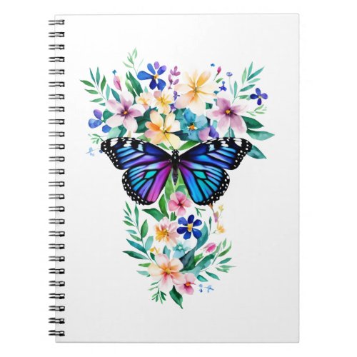 Watercolor Butterfly with Flowers Notebook