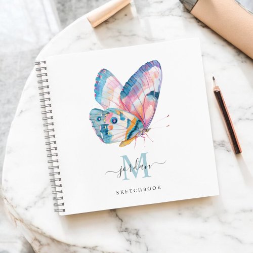 Watercolor Butterfly with Monogram Sketchbook Notebook