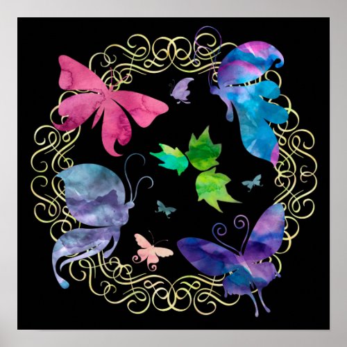 Watercolor Butterly Circlet Poster