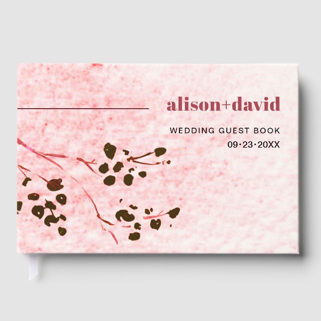 Watercolor bwash and branch Japandi wedding Guest Book (Front)