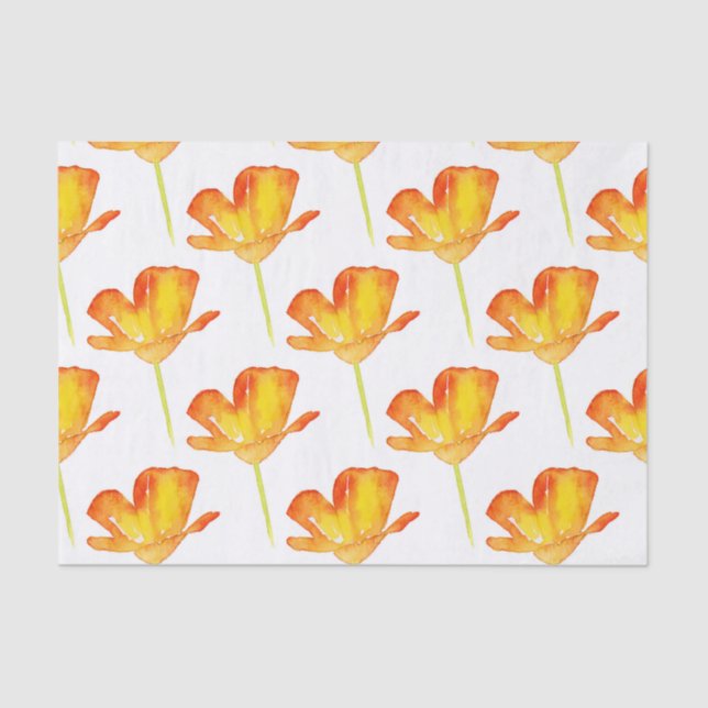 Watercolor CA Poppy Pattern Tissue Paper (Front)
