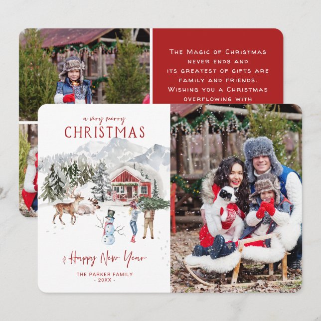 Watercolor Cabin | Christmas Holiday Photo Card (Front/Back)