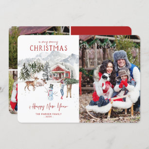 Watercolor Cabin Christmas Holiday Photo Card