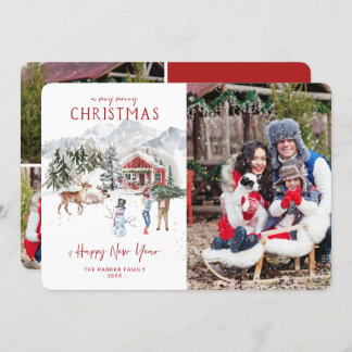 Watercolor Cabin | Christmas Holiday Photo Card